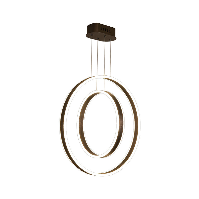 Sleek Dual Circle Pendulum LED Pendant Light for Dining Room - Brown + Warm/White/Natural Light