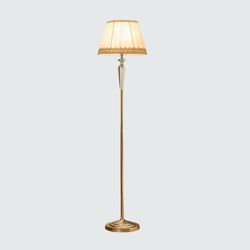 Golden Barrel Standing Floor Lamp with Crystal Accent - Traditional Living Room Lighting