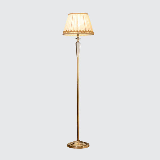Golden Barrel Standing Floor Lamp with Crystal Accent - Traditional Living Room Lighting
