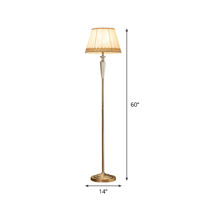 Golden Barrel Standing Floor Lamp with Crystal Accent - Traditional Living Room Lighting