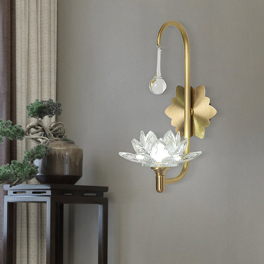Lotus Crystal Wall Sconce - Luxurious 1-Light Brass Wall Lamp