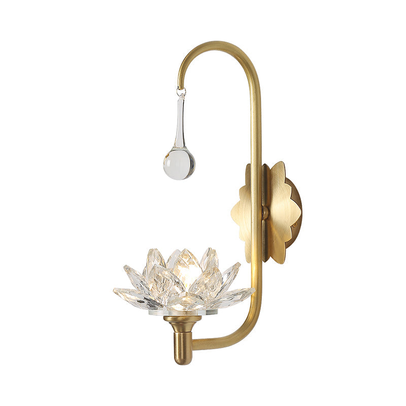 Lotus Crystal Wall Sconce - Luxurious 1-Light Brass Wall Lamp