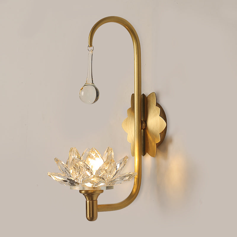 Lotus Crystal Wall Sconce - Luxurious 1-Light Brass Wall Lamp