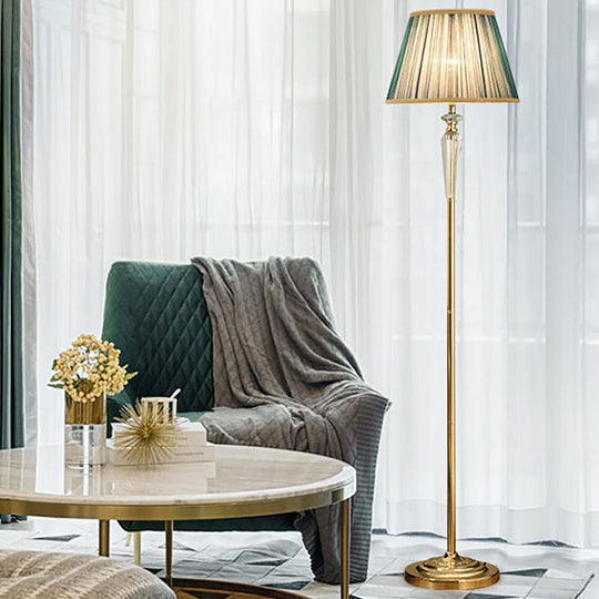 Minimal Beige/Light Purple/Royal Blue Fabric Floor Lamp with Crystal Accent - Ideal for Living Room