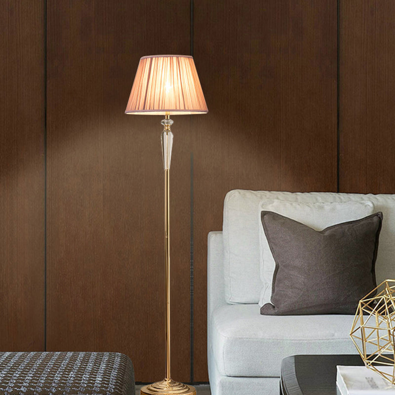 Minimal Beige/Light Purple/Royal Blue Fabric Floor Lamp with Crystal Accent - Ideal for Living Room