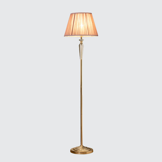 Minimal Beige/Light Purple/Royal Blue Fabric Floor Lamp with Crystal Accent - Ideal for Living Room
