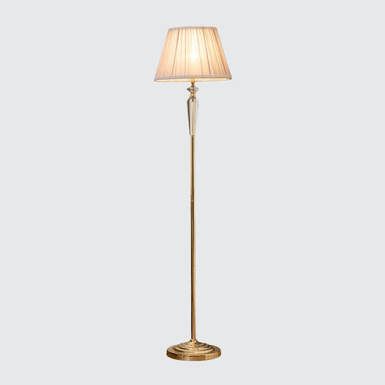 Minimal Beige/Light Purple/Royal Blue Fabric Floor Lamp with Crystal Accent - Ideal for Living Room