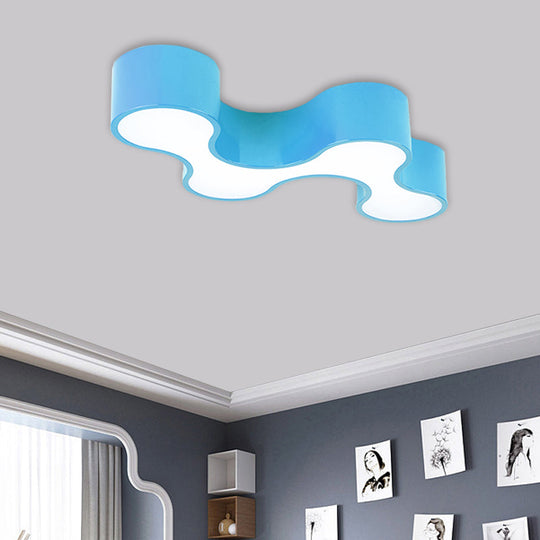 Kids LED Bedroom Flush Mount Lamp – Fun Blue/Yellow/Green Ceiling Lighting with Earthworm Acrylic Shade