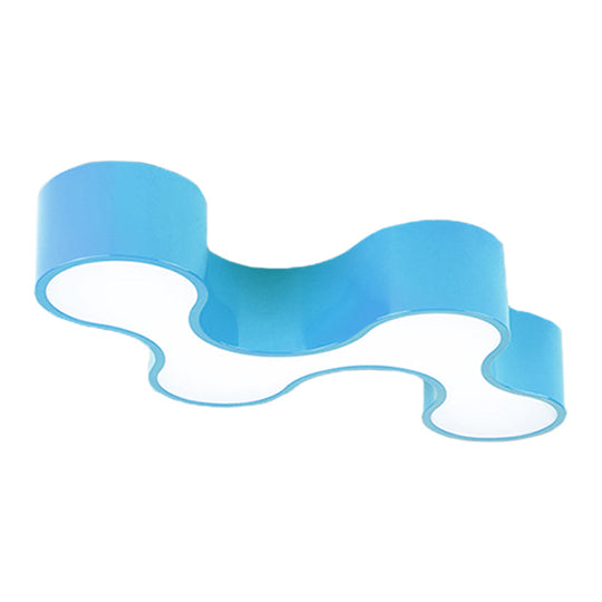 Kids LED Bedroom Flush Mount Lamp – Fun Blue/Yellow/Green Ceiling Lighting with Earthworm Acrylic Shade