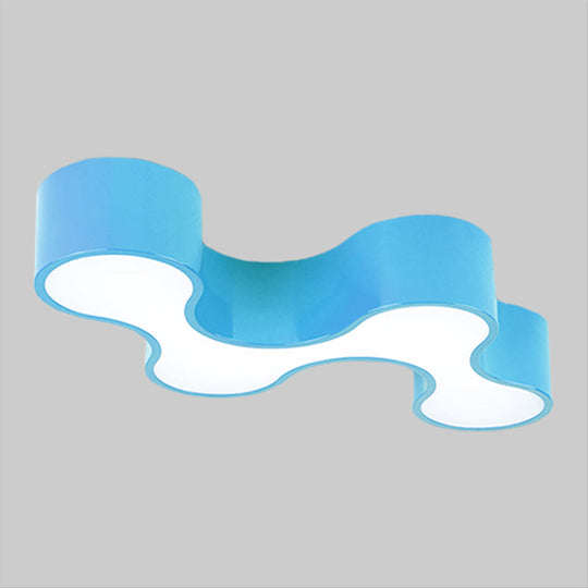 Kids LED Bedroom Flush Mount Lamp – Fun Blue/Yellow/Green Ceiling Lighting with Earthworm Acrylic Shade