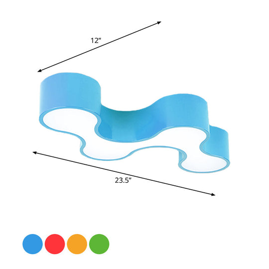 Kids LED Bedroom Flush Mount Lamp – Fun Blue/Yellow/Green Ceiling Lighting with Earthworm Acrylic Shade