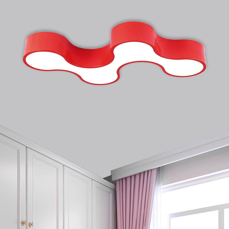 Kids LED Bedroom Flush Mount Lamp – Fun Blue/Yellow/Green Ceiling Lighting with Earthworm Acrylic Shade