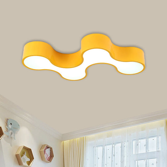 Kids LED Bedroom Flush Mount Lamp – Fun Blue/Yellow/Green Ceiling Lighting with Earthworm Acrylic Shade