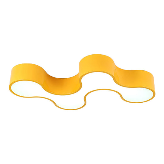 Kids LED Bedroom Flush Mount Lamp – Fun Blue/Yellow/Green Ceiling Lighting with Earthworm Acrylic Shade