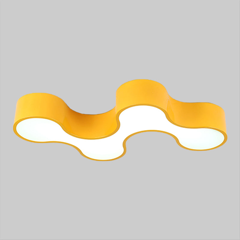 Kids LED Bedroom Flush Mount Lamp – Fun Blue/Yellow/Green Ceiling Lighting with Earthworm Acrylic Shade