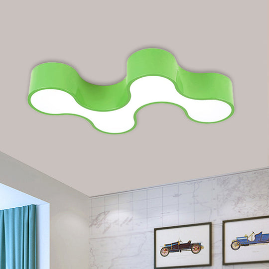 Kids LED Bedroom Flush Mount Lamp – Fun Blue/Yellow/Green Ceiling Lighting with Earthworm Acrylic Shade