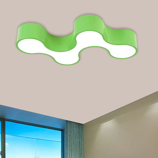 Kids LED Bedroom Flush Mount Lamp – Fun Blue/Yellow/Green Ceiling Lighting with Earthworm Acrylic Shade