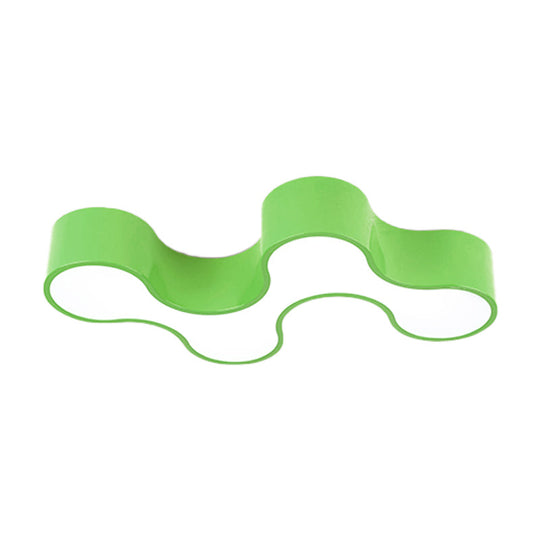 Kids LED Bedroom Flush Mount Lamp – Fun Blue/Yellow/Green Ceiling Lighting with Earthworm Acrylic Shade