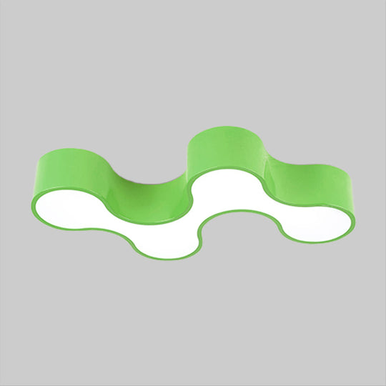 Kids LED Bedroom Flush Mount Lamp – Fun Blue/Yellow/Green Ceiling Lighting with Earthworm Acrylic Shade