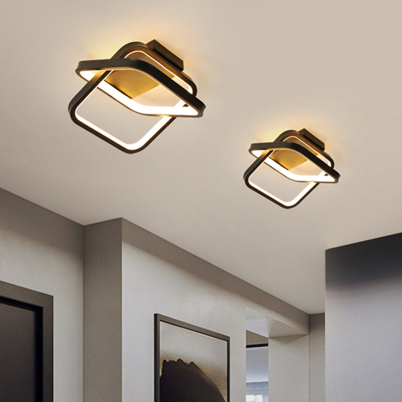 Modern Black LED Flush Mount Ceiling Lamp for Corridor - Double Rectangle Design with Aluminum Finish