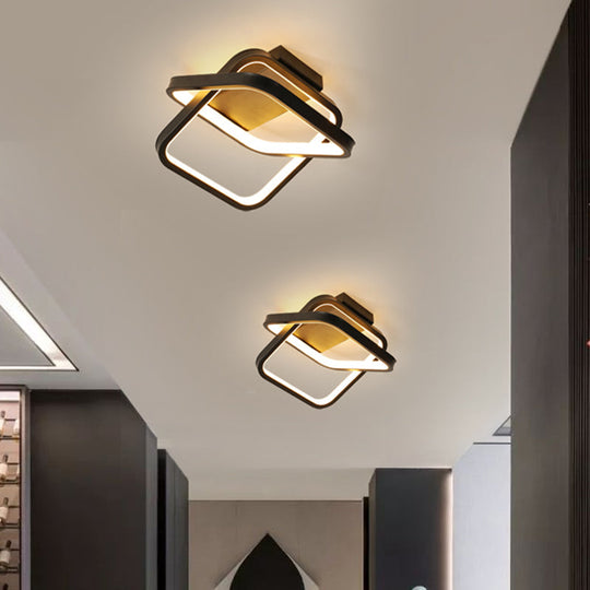 Modern Black LED Flush Mount Ceiling Lamp for Corridor - Double Rectangle Design with Aluminum Finish