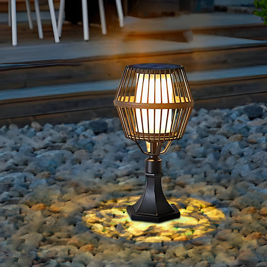 Modern Matte Black Solar Caged Lantern