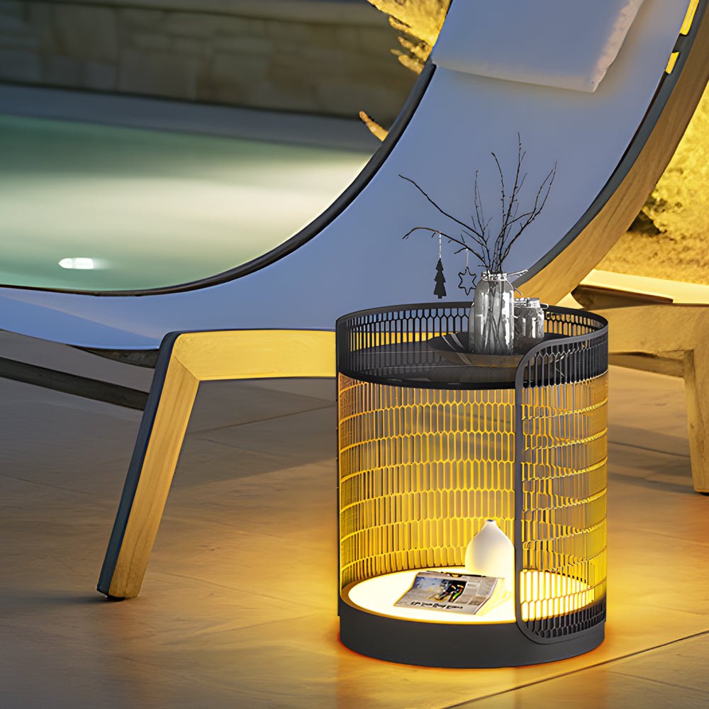 19 Inch LED Mesh Outdoor Floor Lamp with Table