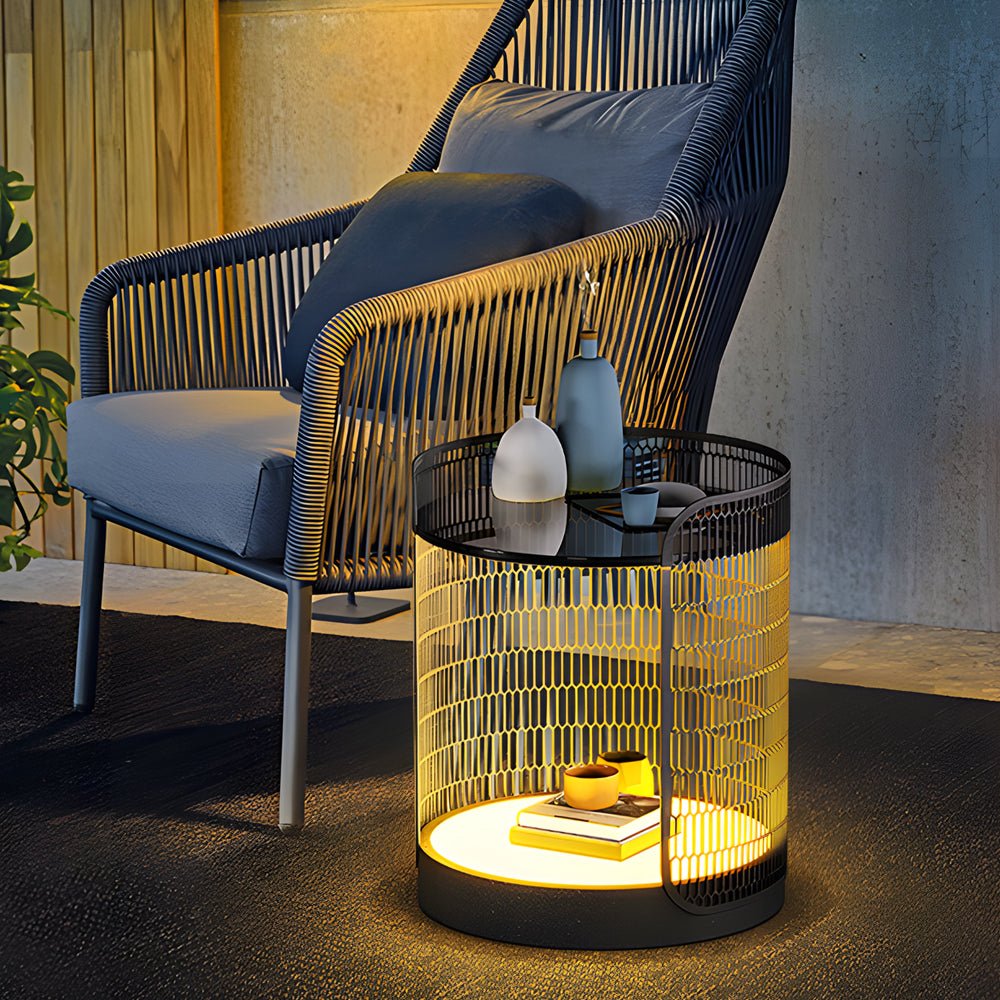 19 Inch LED Mesh Outdoor Floor Lamp with Table