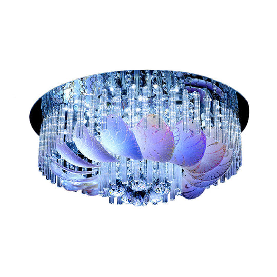 Round Flushmount Crystal Ceiling Light - 19.5"/23.5" Width, Simple Design, Clear, with 6/9 Bulbs