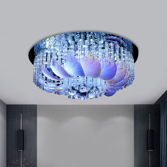 Round Flushmount Crystal Ceiling Light - 19.5"/23.5" Width, Simple Design, Clear, with 6/9 Bulbs