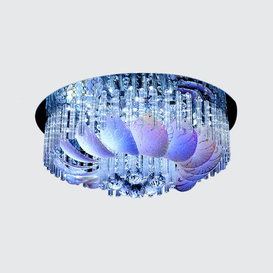 Round Flushmount Crystal Ceiling Light - 19.5"/23.5" Width, Simple Design, Clear, with 6/9 Bulbs