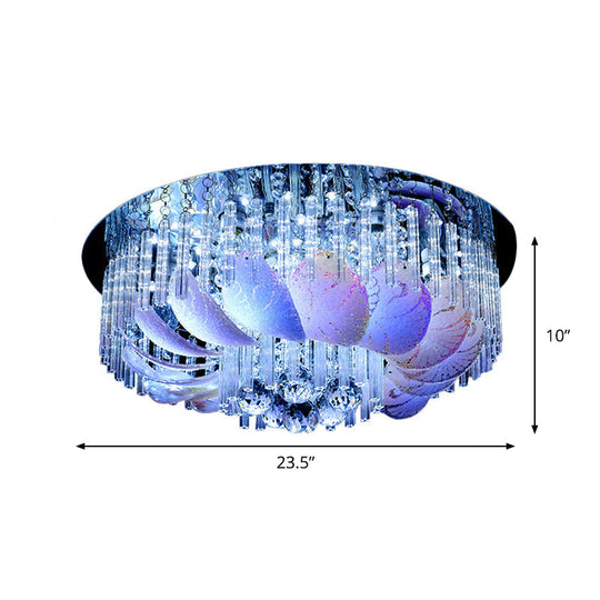 Round Flushmount Crystal Ceiling Light - 19.5"/23.5" Width, Simple Design, Clear, with 6/9 Bulbs