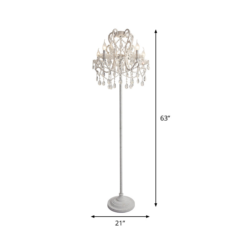 Contemporary White Crystal 4-Head Floor Lamp with Candlestick Shade for Living Room Lighting