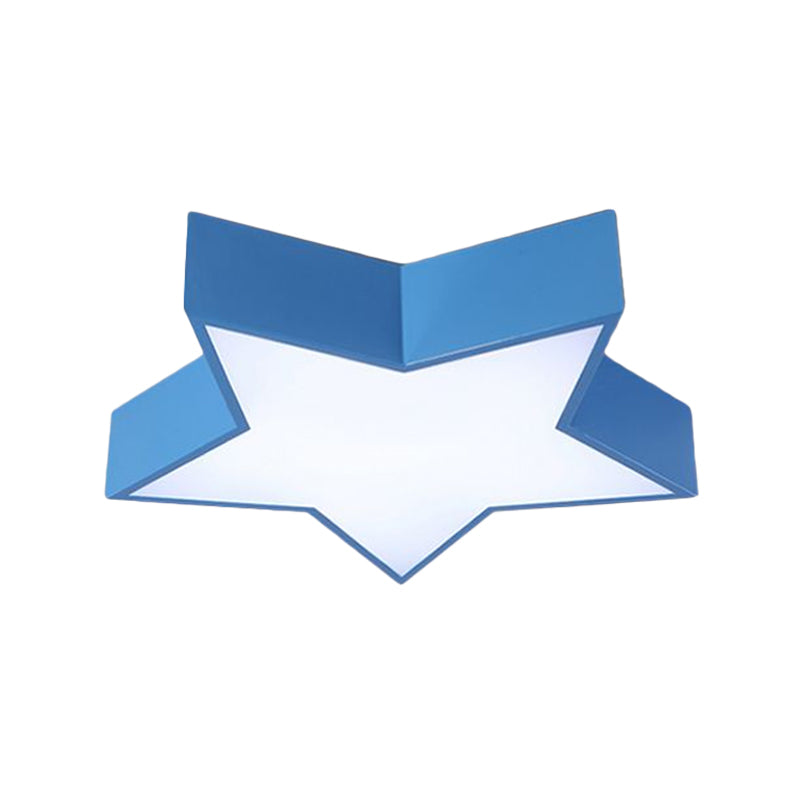 Kids LED Flush Mount Lamp - Five-Pointed Star Design in White/Red/Blue - Ceiling Lighting Fixture