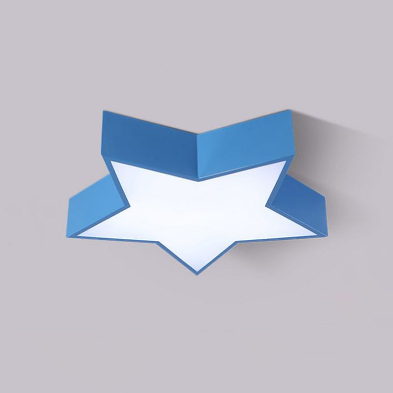 Kids LED Flush Mount Lamp - Five-Pointed Star Design in White/Red/Blue - Ceiling Lighting Fixture