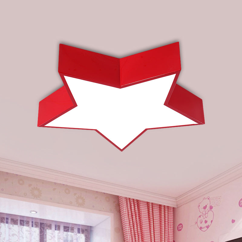 Kids LED Flush Mount Lamp - Five-Pointed Star Design in White/Red/Blue - Ceiling Lighting Fixture