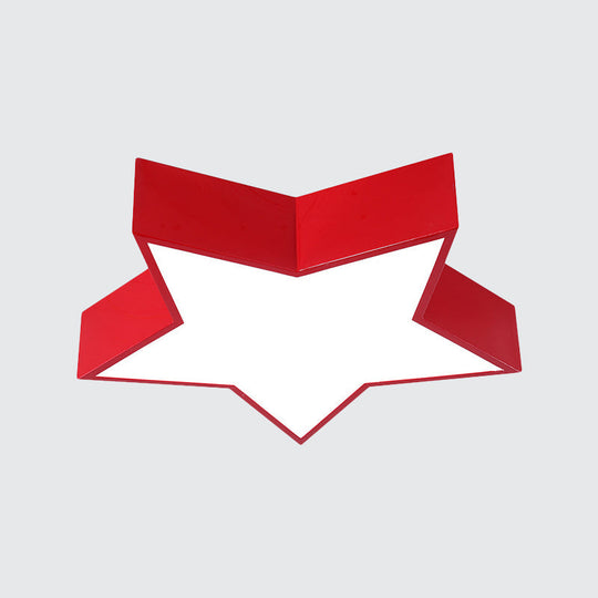 Kids LED Flush Mount Lamp - Five-Pointed Star Design in White/Red/Blue - Ceiling Lighting Fixture