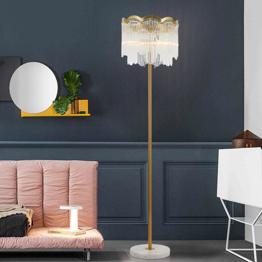 Contemporary 2-Tier Crystal Gold Floor Lamp for Living Room