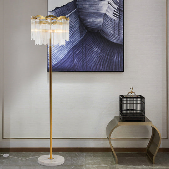 Contemporary 2-Tier Crystal Gold Floor Lamp for Living Room
