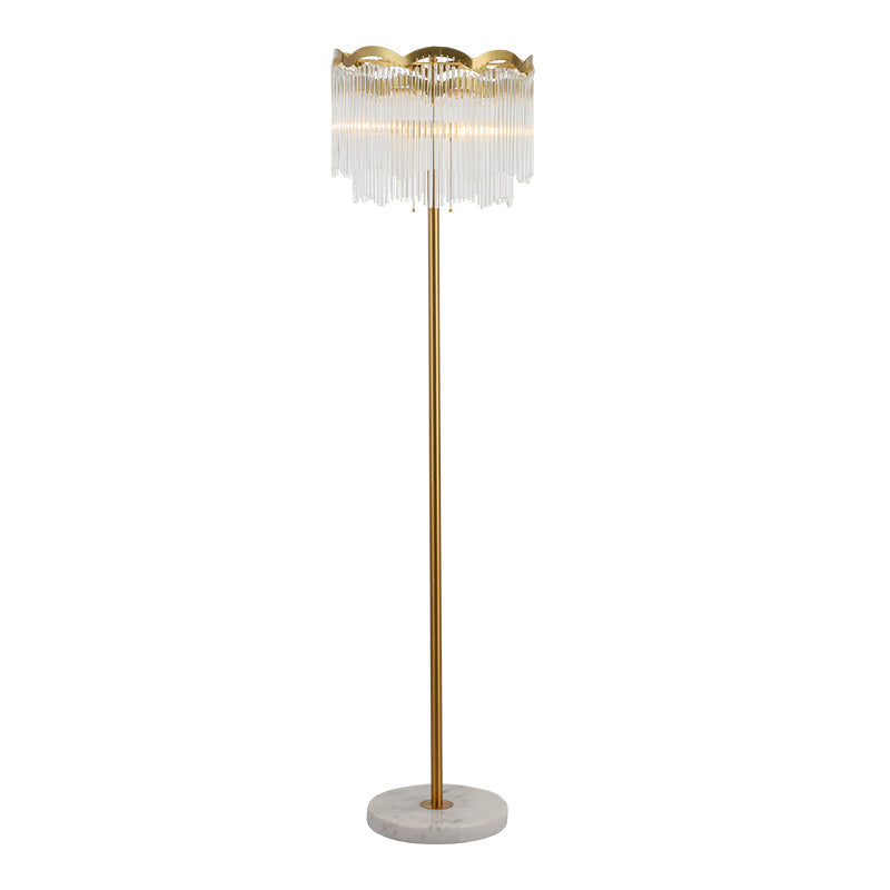 Contemporary 2-Tier Crystal Gold Floor Lamp for Living Room