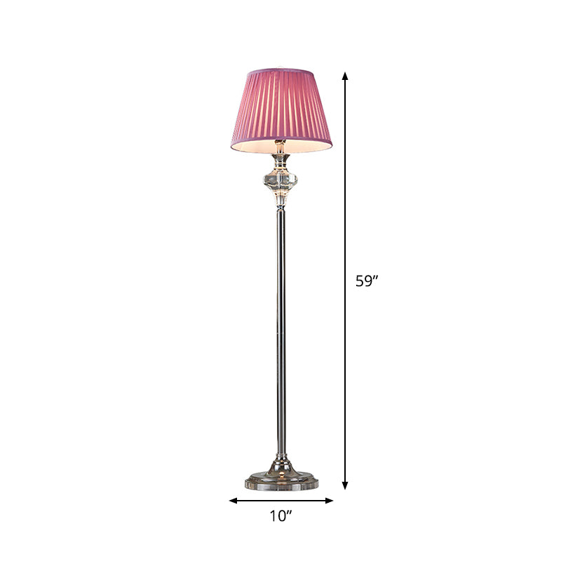 Crystal Urn-Shaped Living Room Floor Lamp - Pink 1-Bulb Standing Light with Cone Fabric Shade