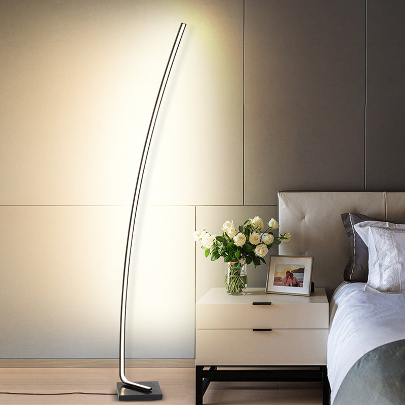 Minimalist Metal Curved Linear LED Floor Light with Foot Switch - Black/White/Gold Stand Up Lamp, Warm/White Light