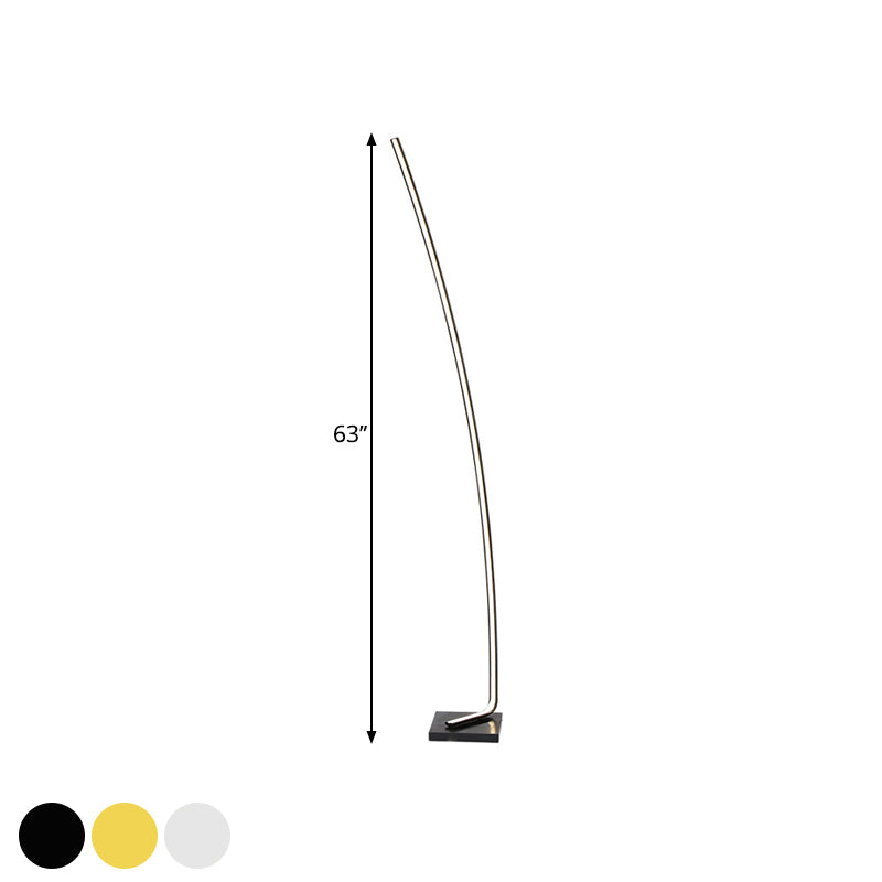 Minimalist Metal Curved Linear LED Floor Light with Foot Switch - Black/White/Gold Stand Up Lamp, Warm/White Light