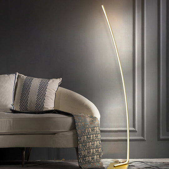 Minimalist Metal Curved Linear LED Floor Light with Foot Switch - Black/White/Gold Stand Up Lamp, Warm/White Light