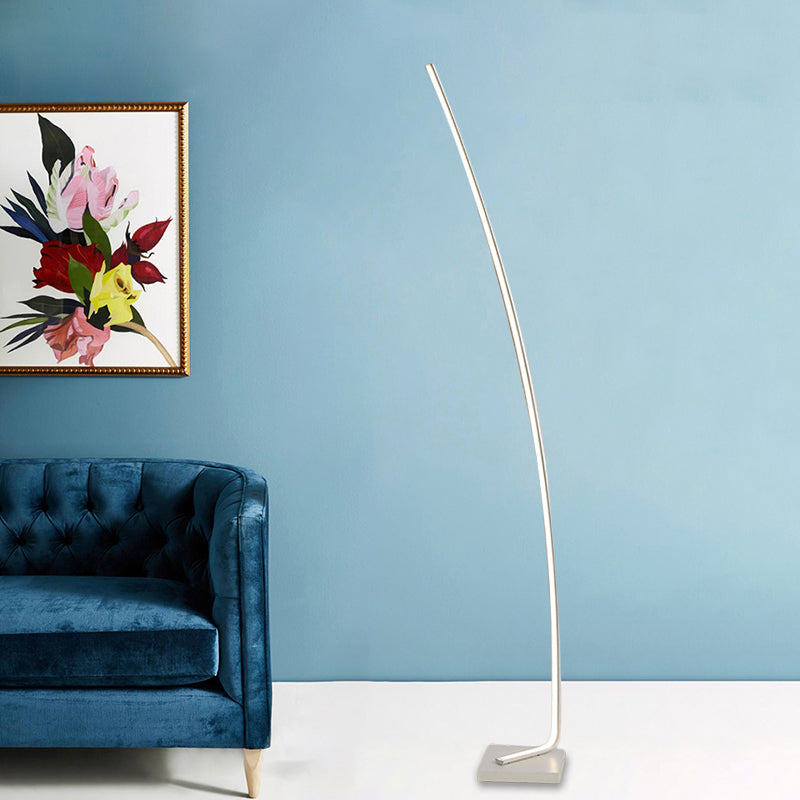 Minimalist Metal Curved Linear LED Floor Light with Foot Switch - Black/White/Gold Stand Up Lamp, Warm/White Light