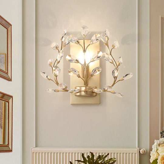Modern Branch Wall Mount Light with Clear K9 Crystal Sconce - 1 Bulb - Black/Gold - Living Room Lighting Fixture
