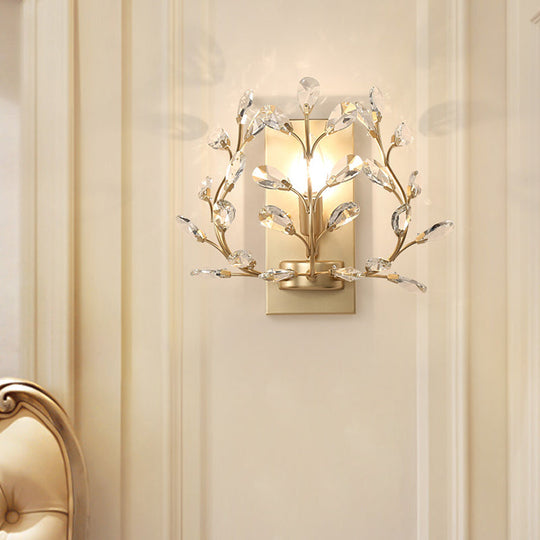 Modern Branch Wall Mount Light with Clear K9 Crystal Sconce - 1 Bulb - Black/Gold - Living Room Lighting Fixture