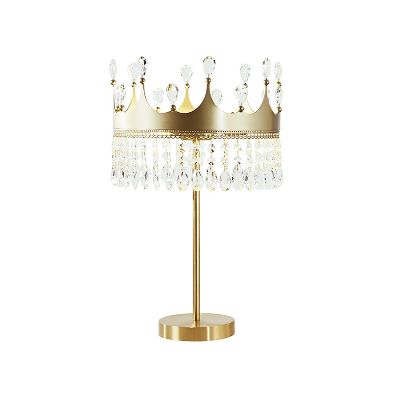 Classic Crown Faceted Crystal Desk Lamp with 3 Heads - Champagne Night Light for Bedroom