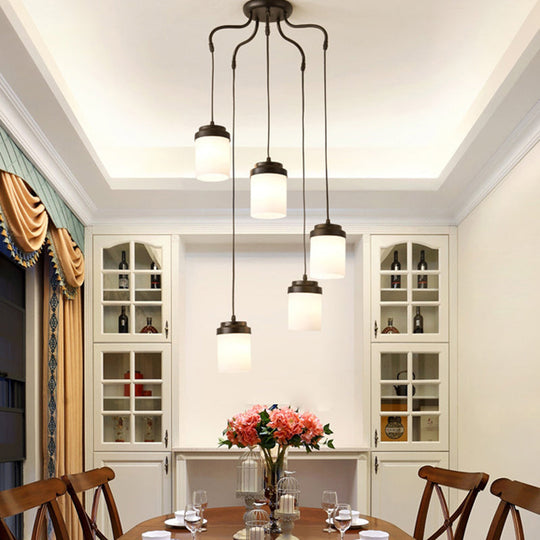 Contemporary Frosted Glass Pendant Lamp: Cylinder Shade Hanging Light in Black & White, Perfect for Kitchens