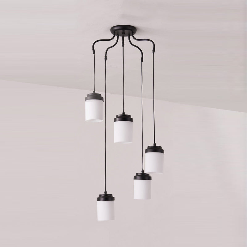 Contemporary Frosted Glass Pendant Lamp: Cylinder Shade Hanging Light in Black & White, Perfect for Kitchens